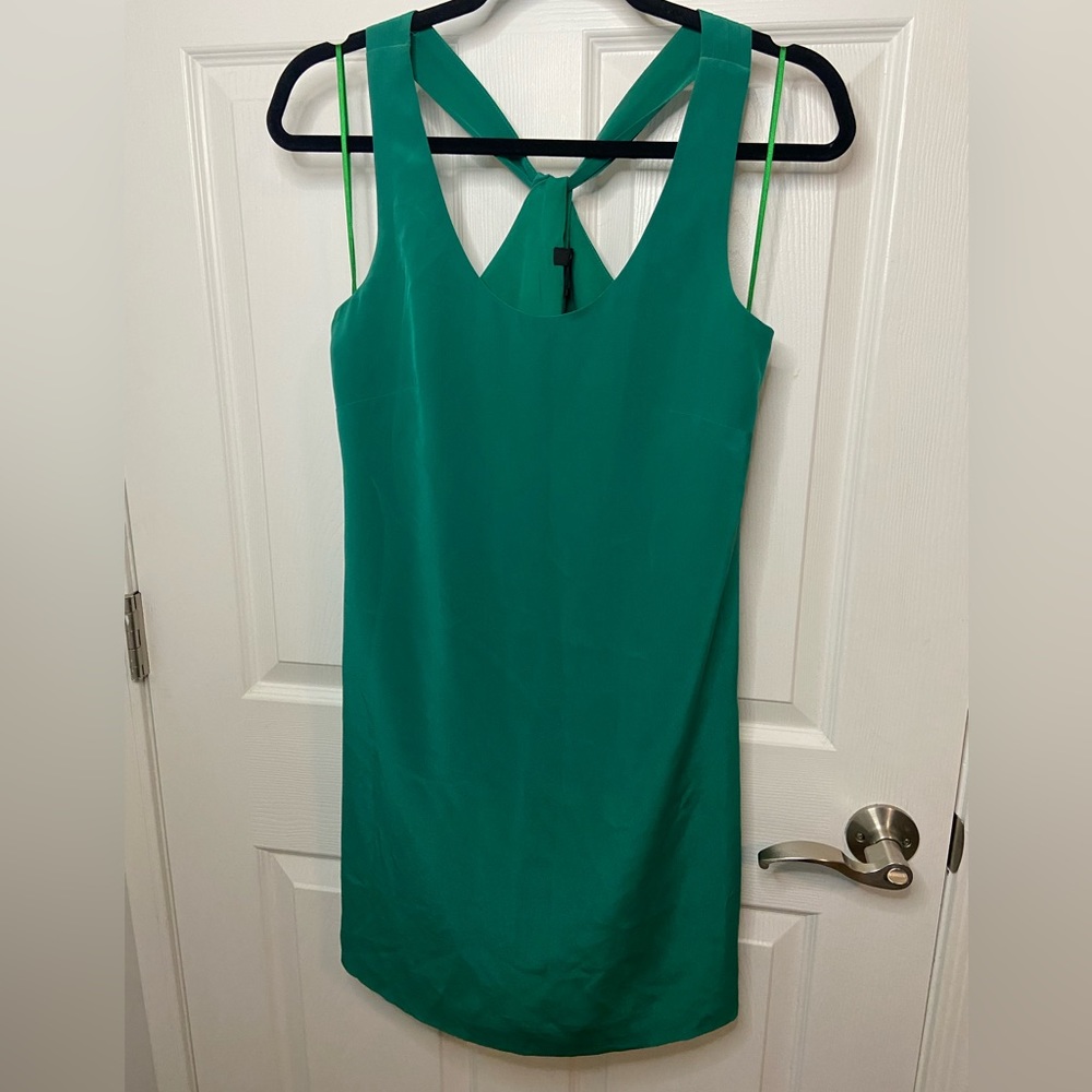 J Crew 100% Silk Green Sleeveless Dress Size 0